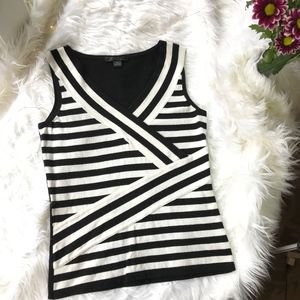 C'est City by August Silk Black White Striped Top